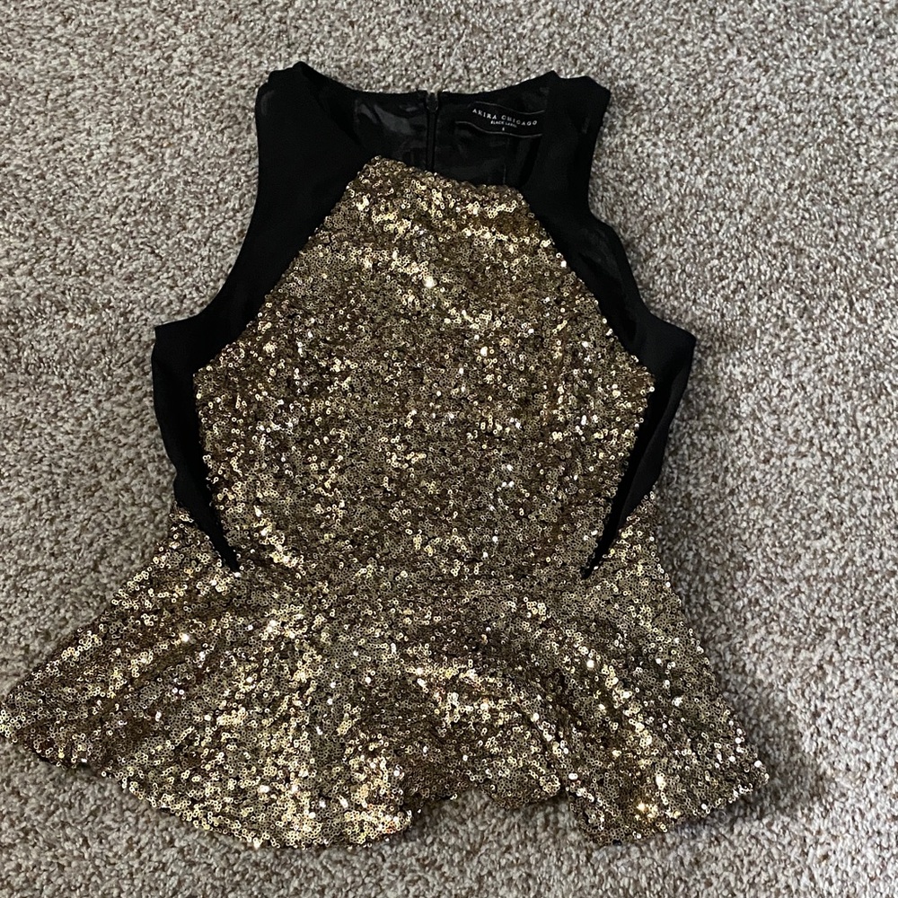 Akira  Gold Sequin Top with Black Panels
